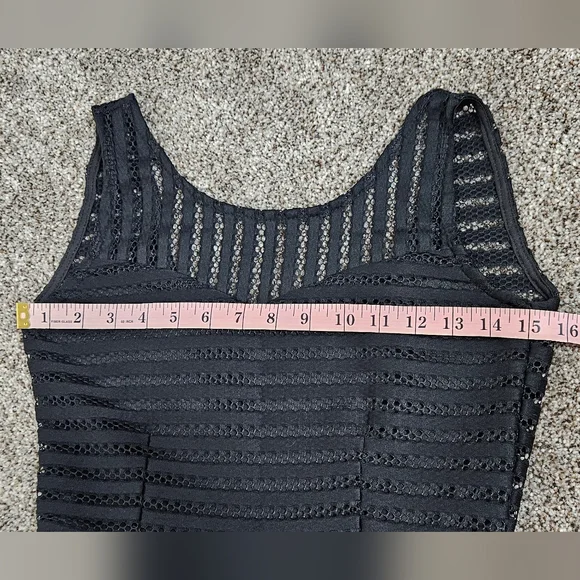 Christian Siriano Black Mesh Stripe Cocktail Dress Nwt Womens Size S Midi - Picture 9 of 12